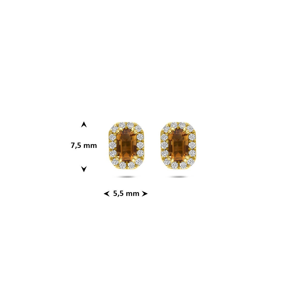 Puces d'oreilles en or jaune 14k avec citrine et diamant cultivé en laboratoire