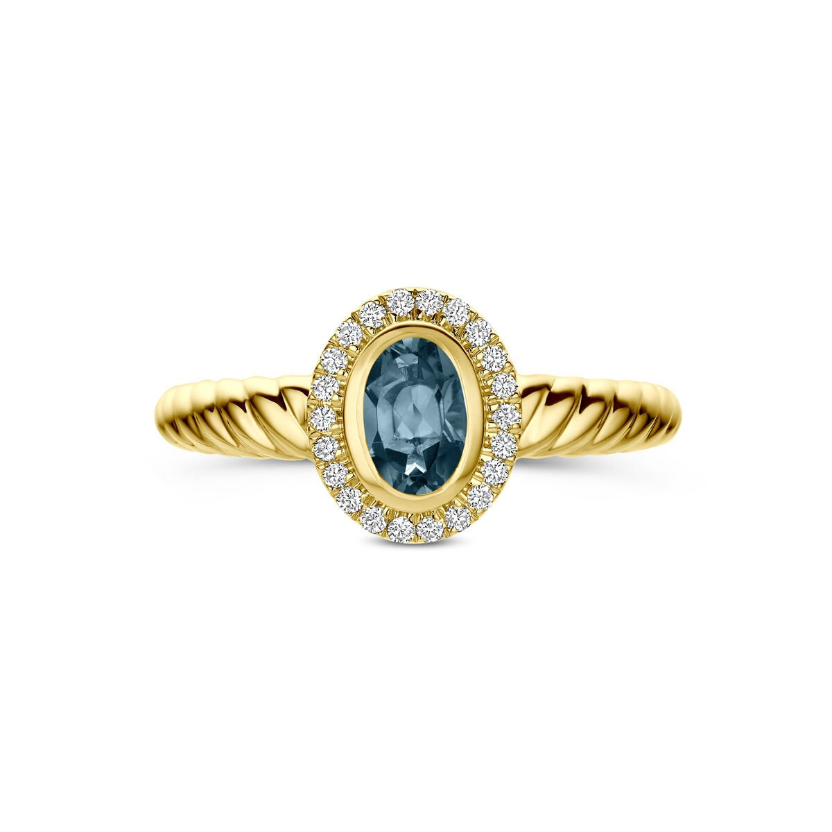 Bague en or jaune 14k avec topaze bleue de Londres et diamant cultivé en laboratoire