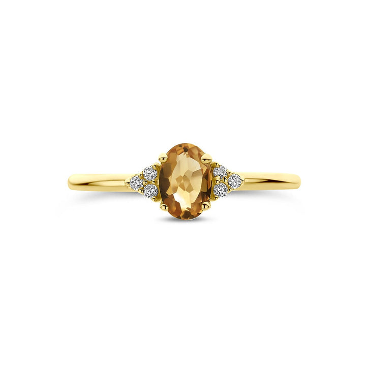 14k Geelgouden ring met citrien en zirkonia