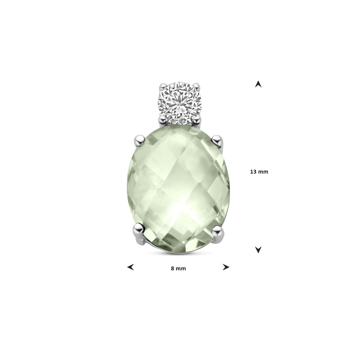 Pendentif en argent avec améthyste verte et zircone – rhodié argent 925, 13 x 8 mm