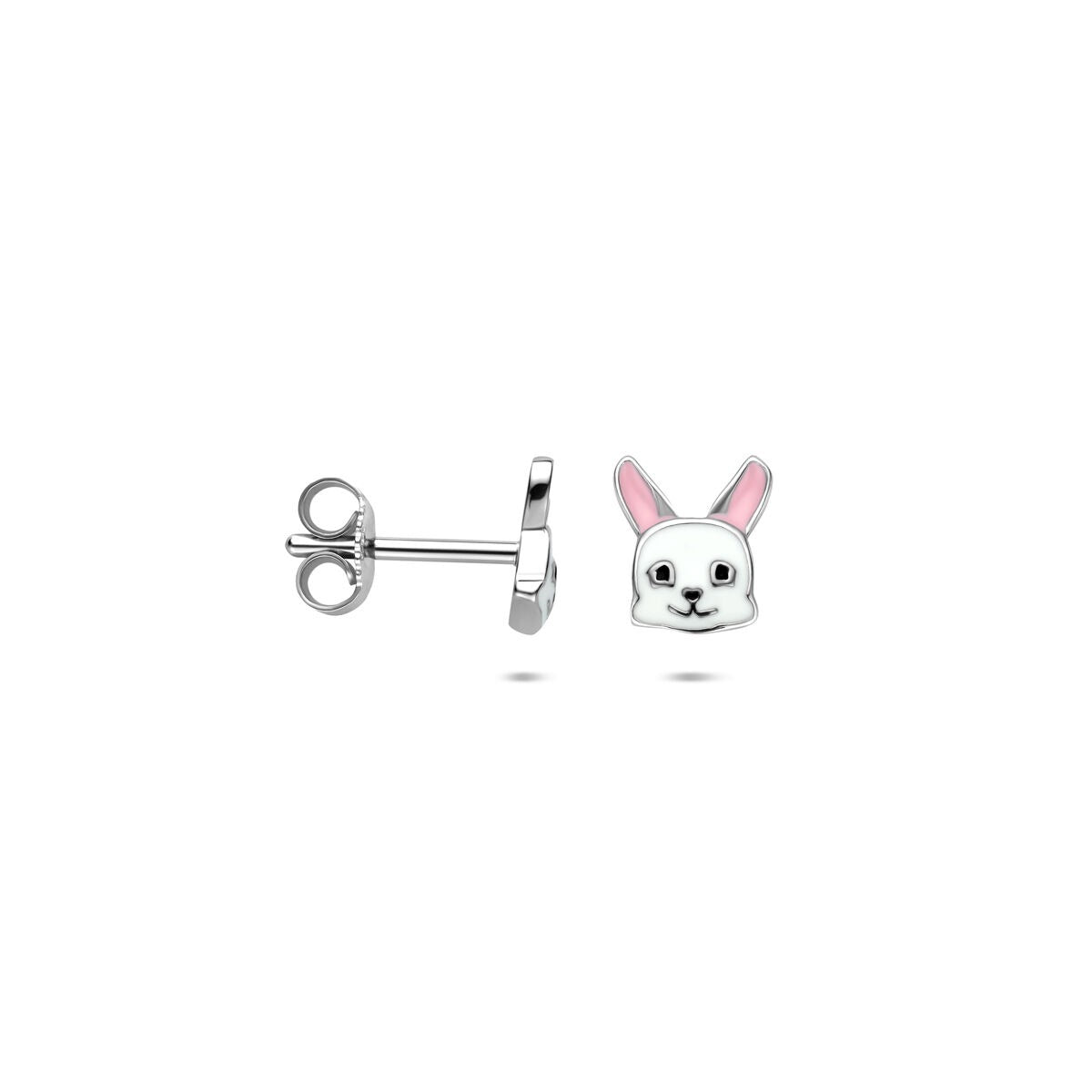 Puces d'oreilles en argent pour enfant avec émail lapin – rhodié
