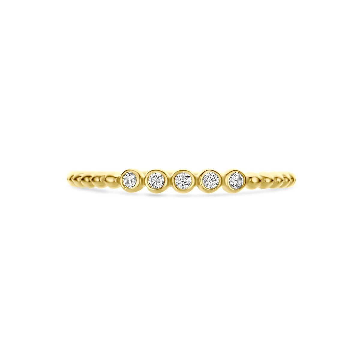 Bague en or jaune 14k avec entourage en zircone