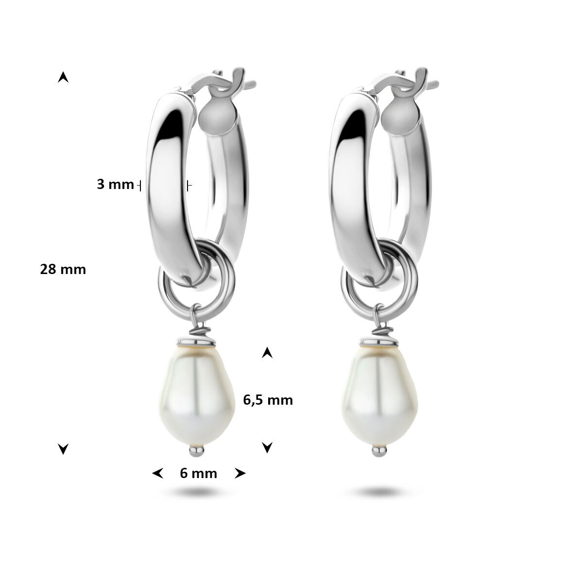 Créoles en argent 925 rhodié avec perle d'eau douce