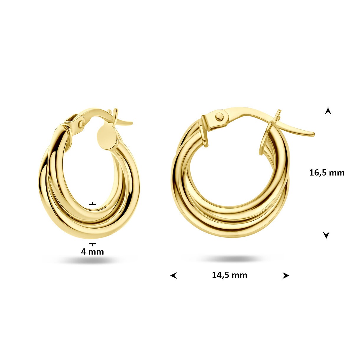 Créoles en or jaune 14k 4 mm pour femme à fermoir à charnière