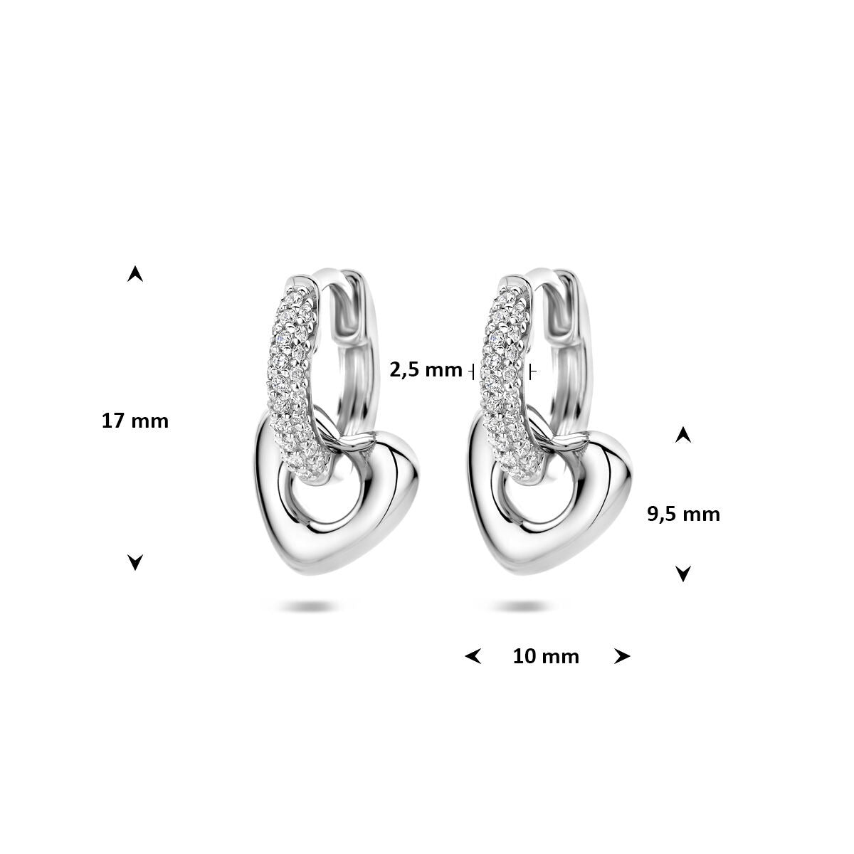 Créoles en argent avec cœur et zircone rhodié
