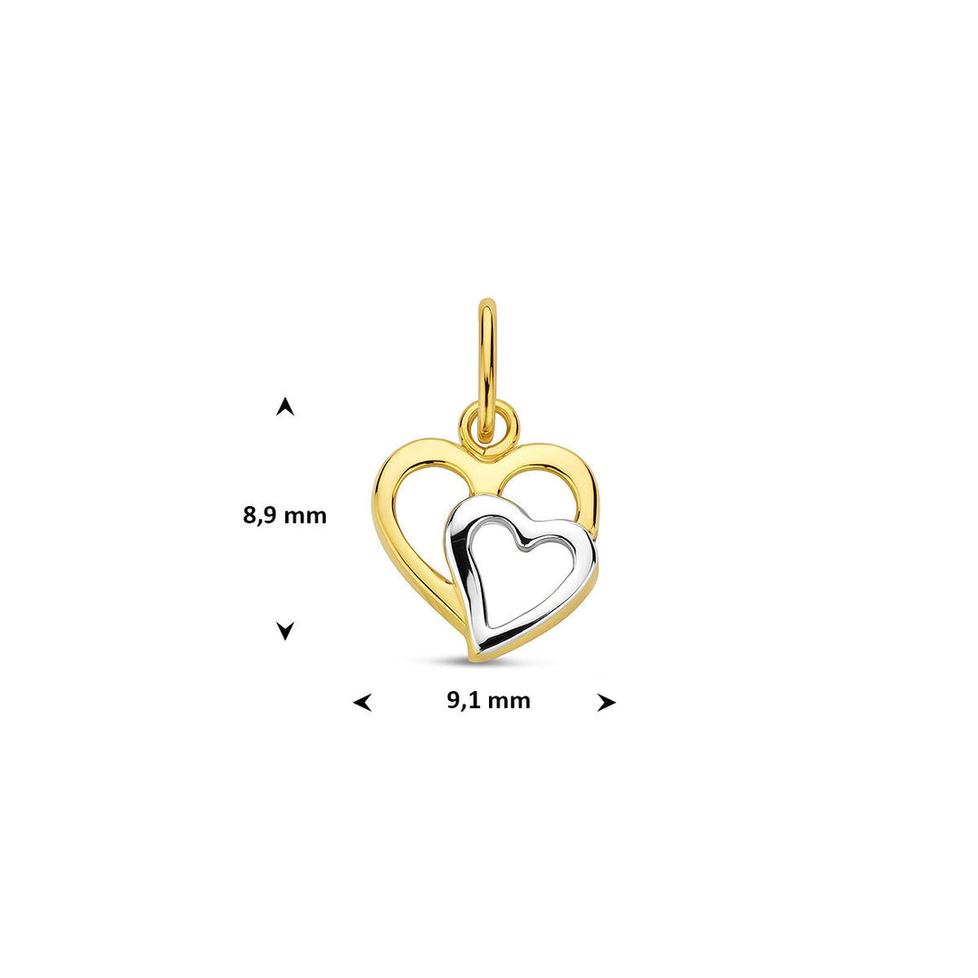Bicolor hart hanger – 14k wit- en geelgoud