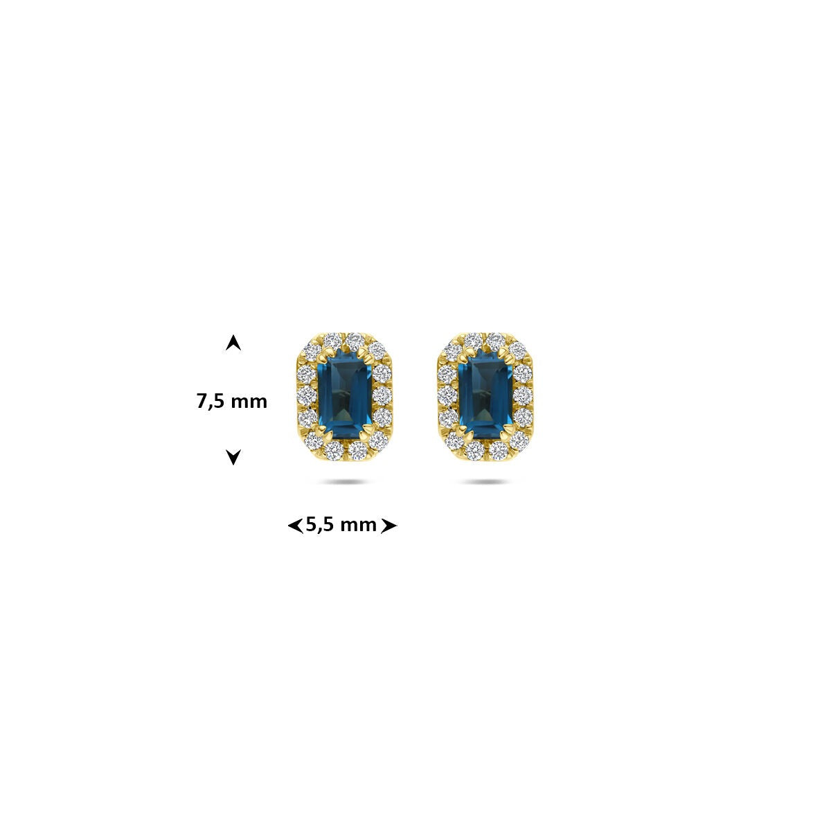 Puces d'oreilles en or jaune 14k avec topaze bleue de Londres et diamant cultivé en laboratoire