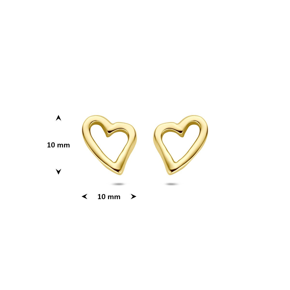 puces d'oreilles en or jaune 14k avec cœur 10 mm