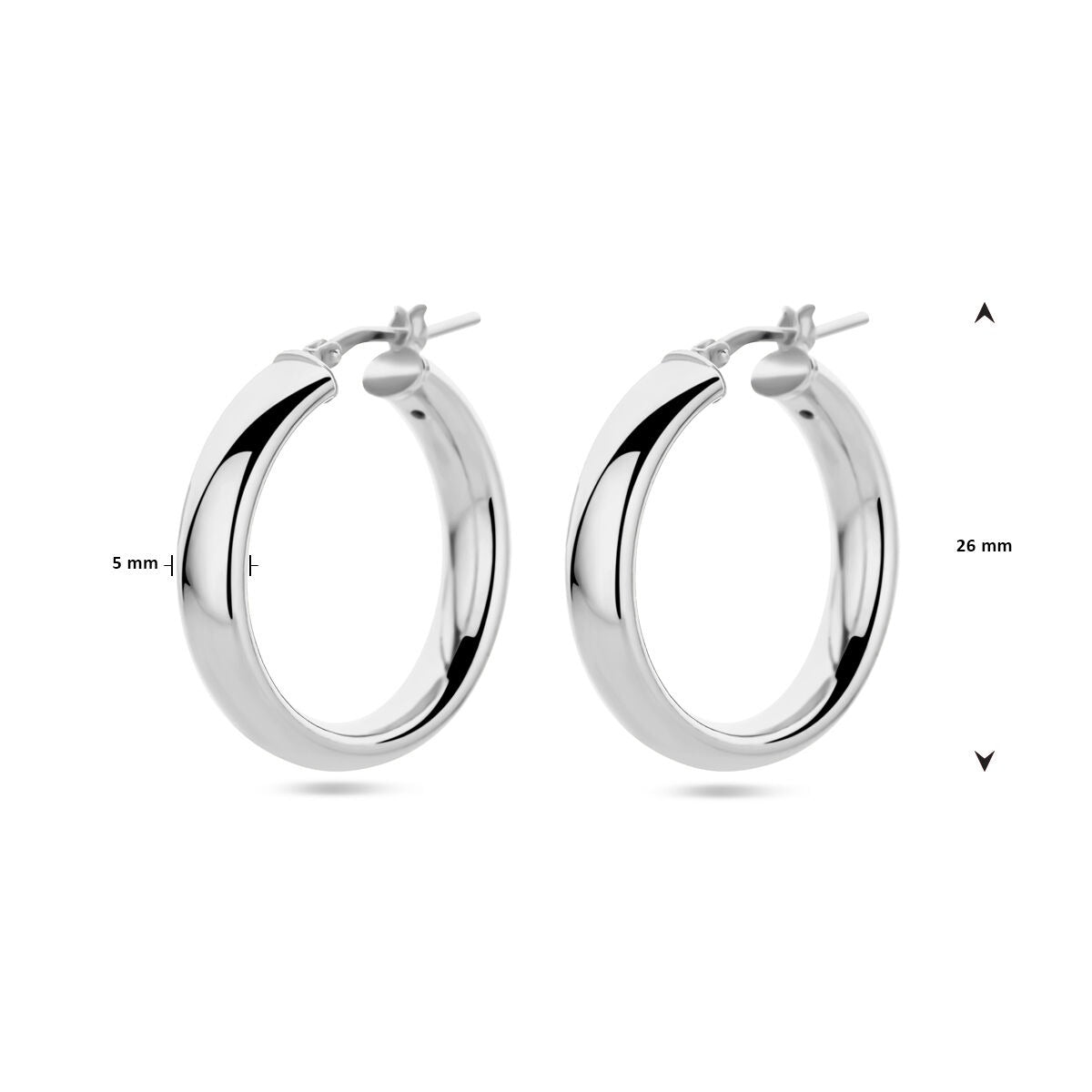 Créoles en argent rhodié demi-rondes 26 mm