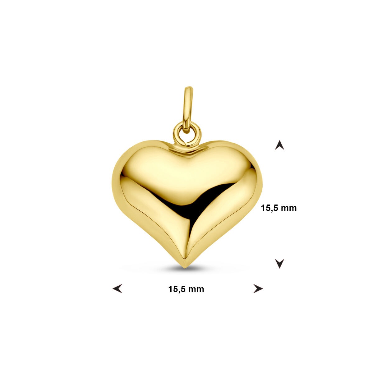 Pendentif en or jaune 14k en forme de cœur – 19.5mm de haut