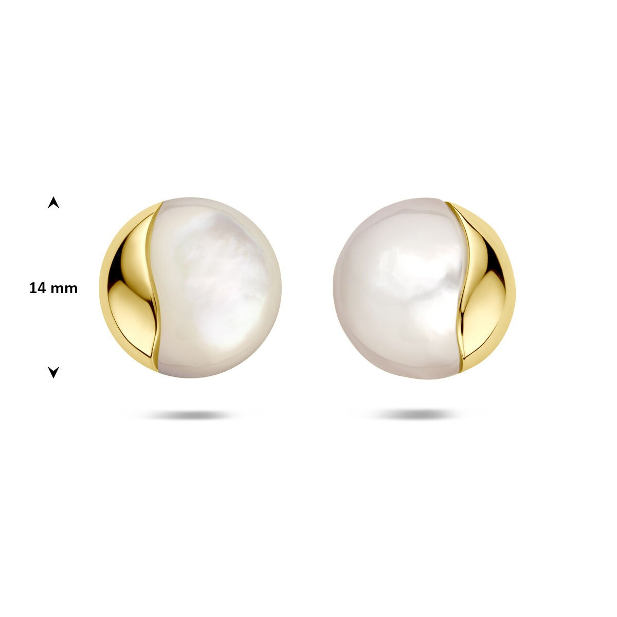 puces d'oreilles en or jaune avec nacre 14 mm