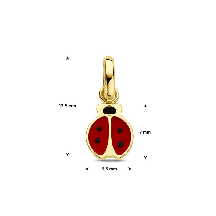14k Geelgouden lieveheersbeestje hanger met emaille