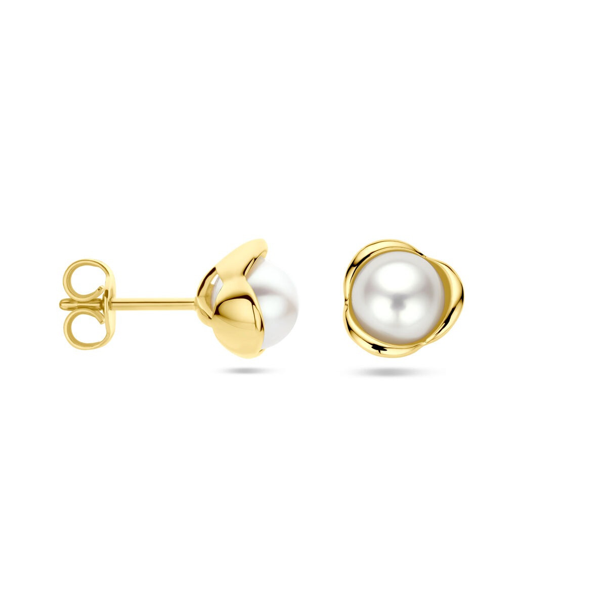 Puces d'oreilles en or jaune 14k avec perle d'eau douce