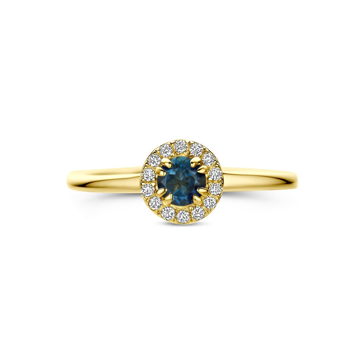 Bague en or jaune 14k avec topaze bleue de Londres et diamant cultivé en laboratoire