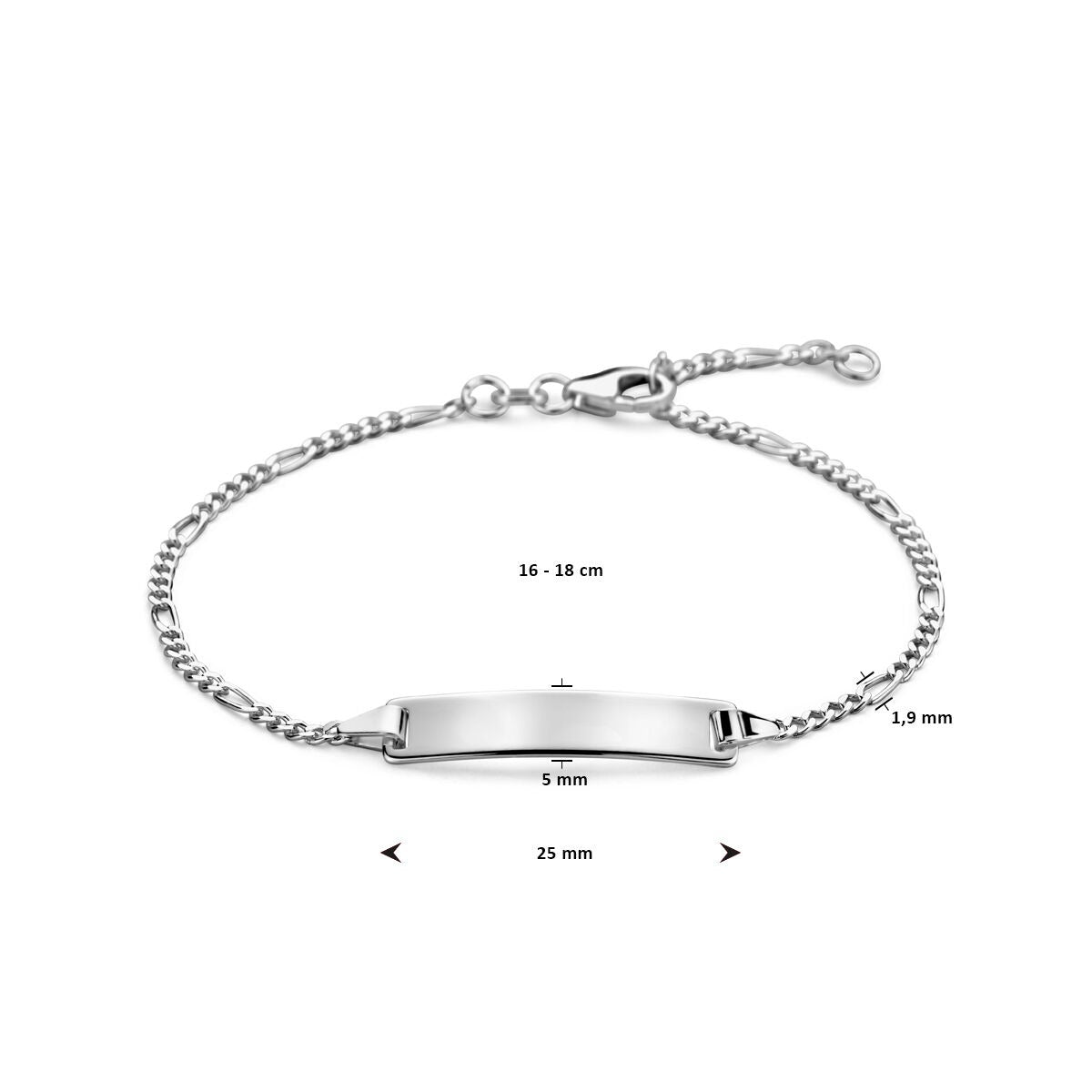 Bracelet en argent pour femme avec plaque rectangulaire et maille figaro