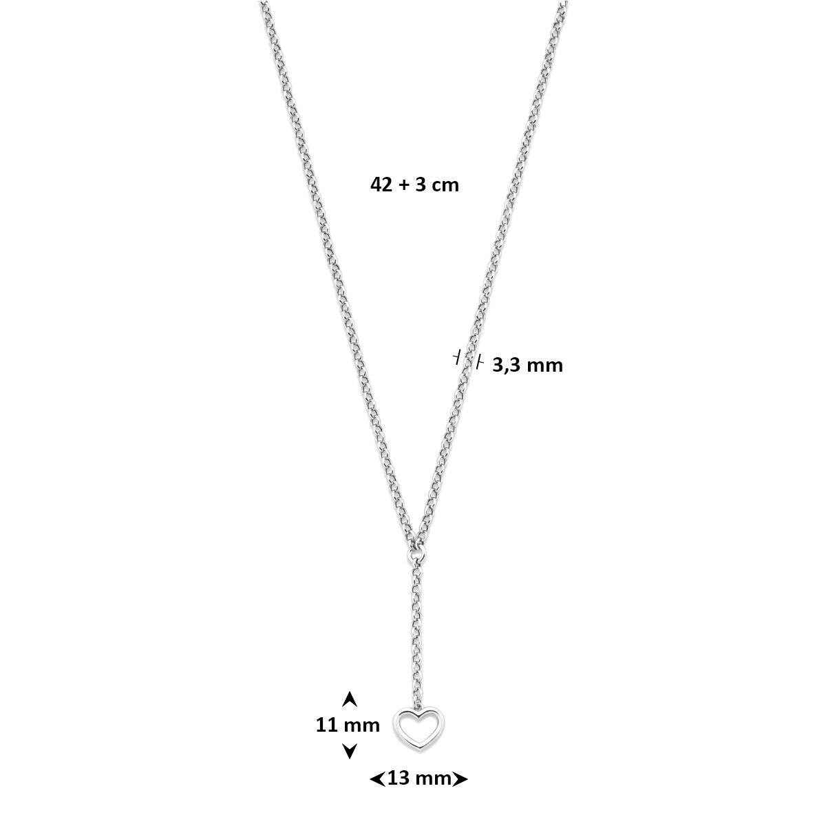 Collier Y en argent 925 rhodié avec cœur