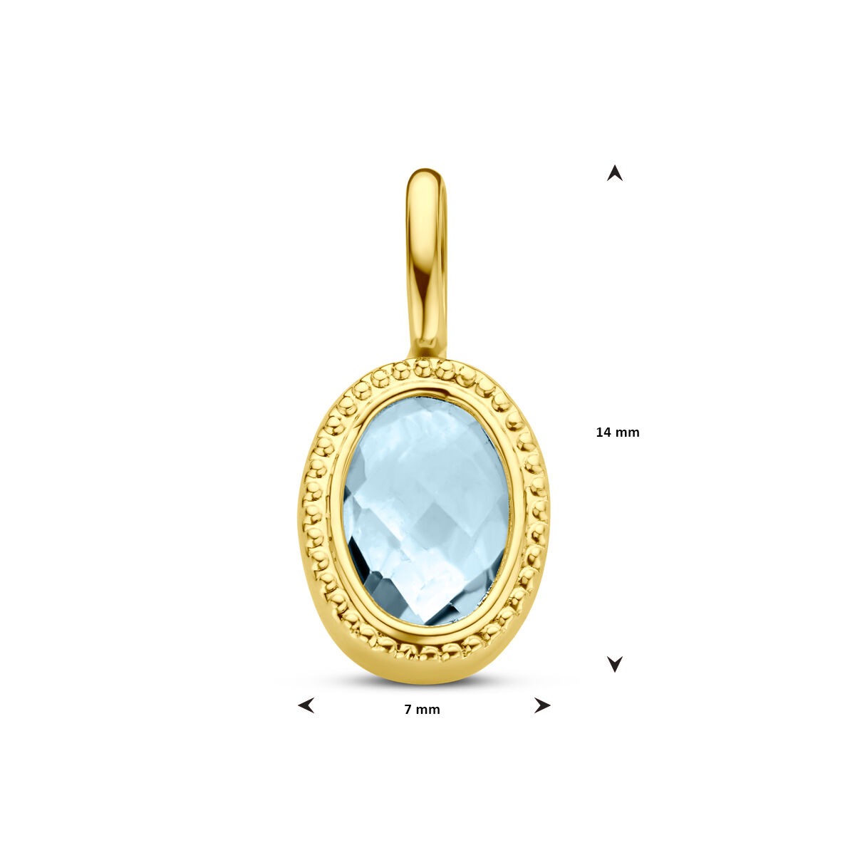 Pendentif en Or Jaune 14k avec Topaze Bleue – Monture Solitaire Ovale