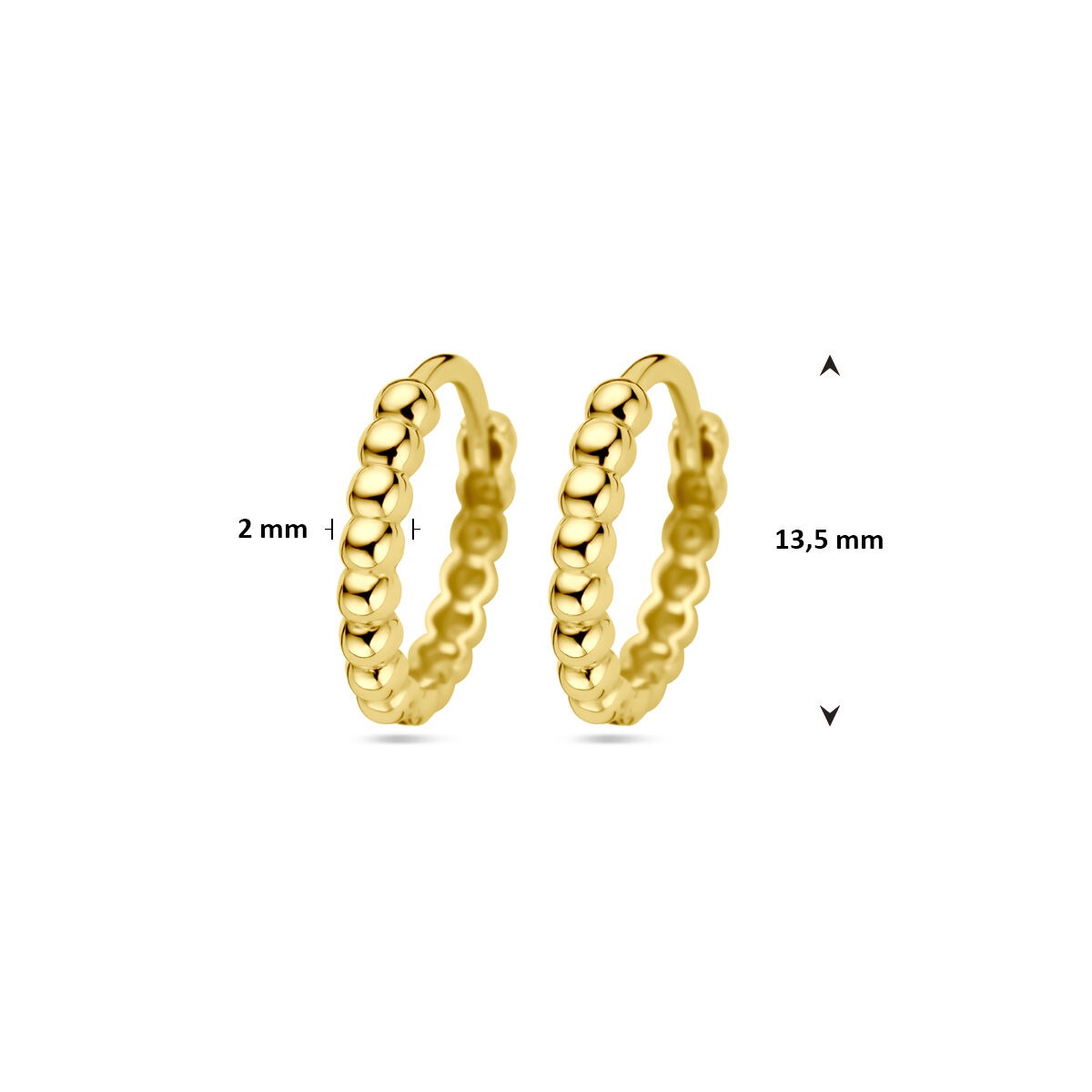Créoles en or jaune 9k avec billes 13.5 x 2 mm