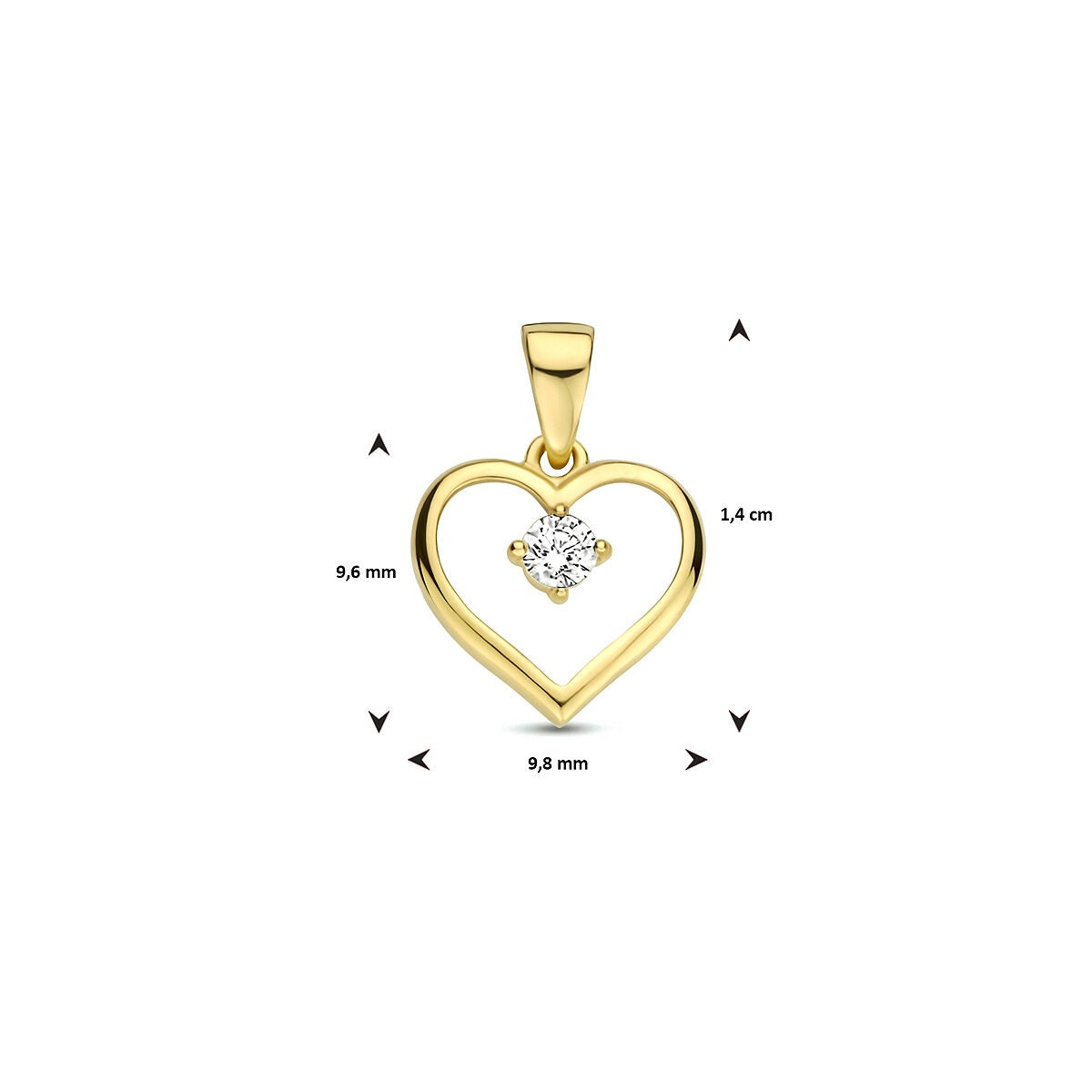 Pendentif cœur en or jaune 9k avec zircone