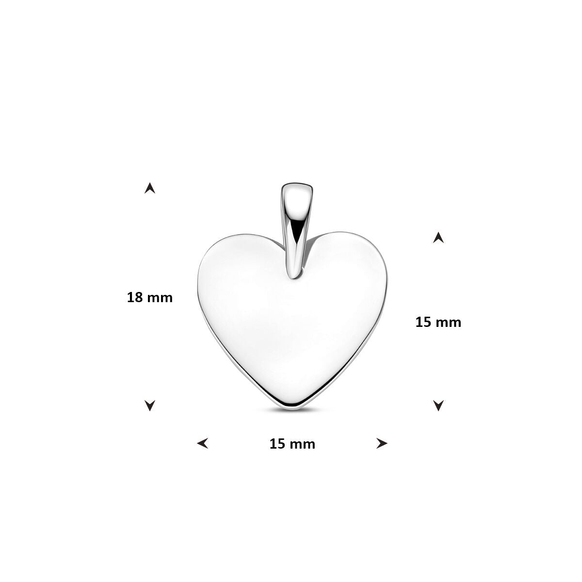 Pendentif en argent en forme de cœur rhodié 18 mm