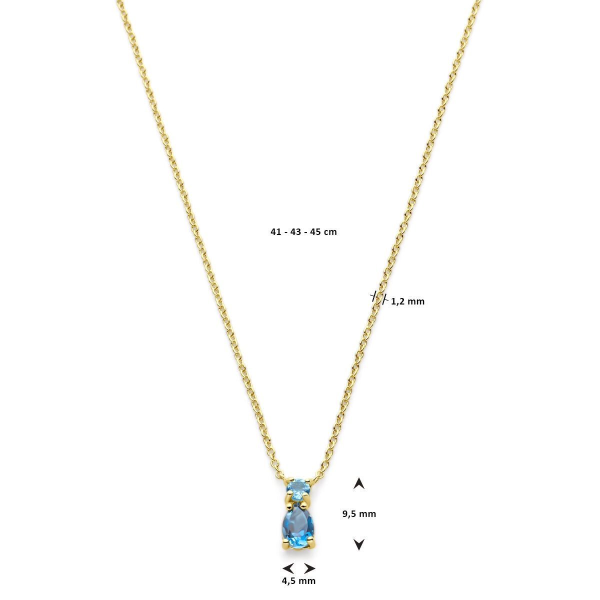 collier en or jaune 14k avec topazes sky blue et London blue