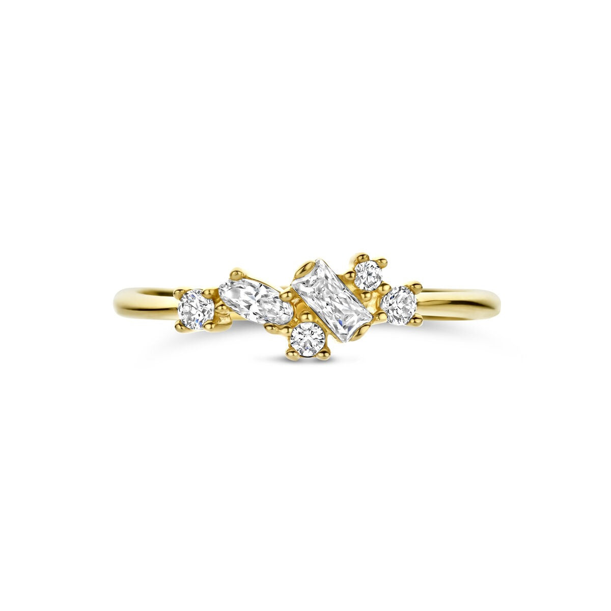 Bague pour femme en or jaune 14k avec zircone en sertissage entourage