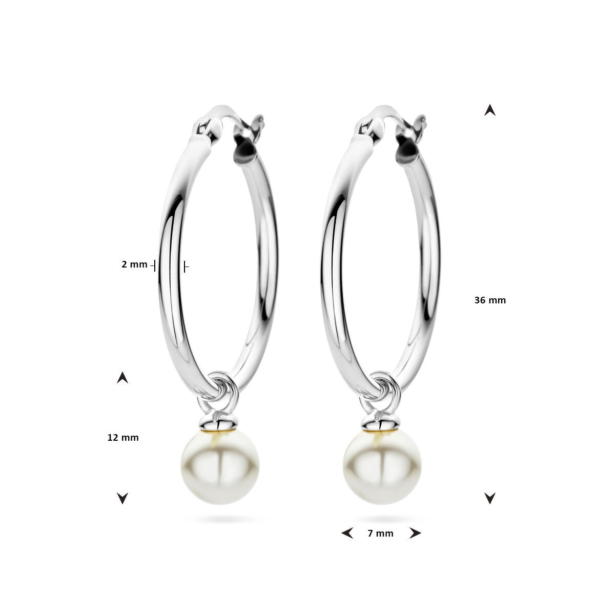 Créoles en argent avec perle – rhodié argent 925