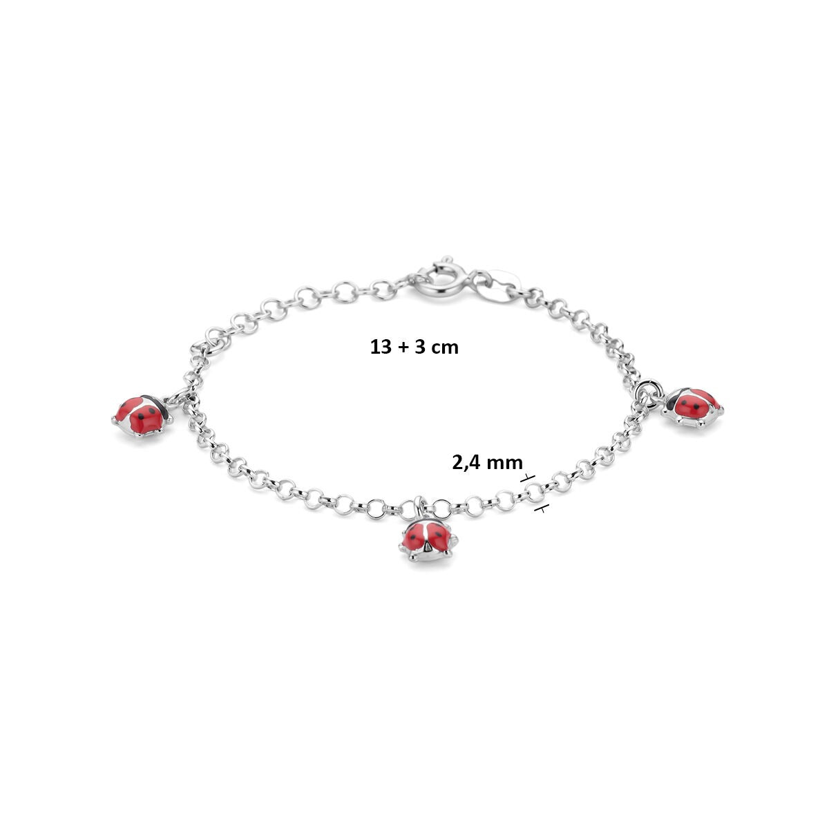 Bracelet pour enfant en argent avec coccinelles – rhodié