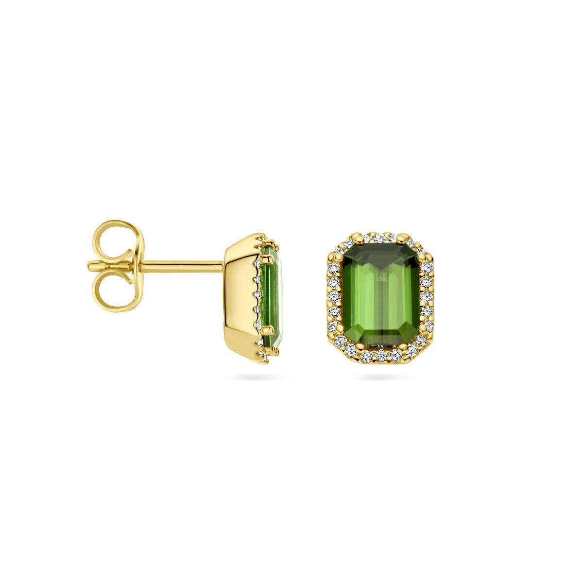 puces d'oreilles en or jaune 14k avec tourmaline et diamant