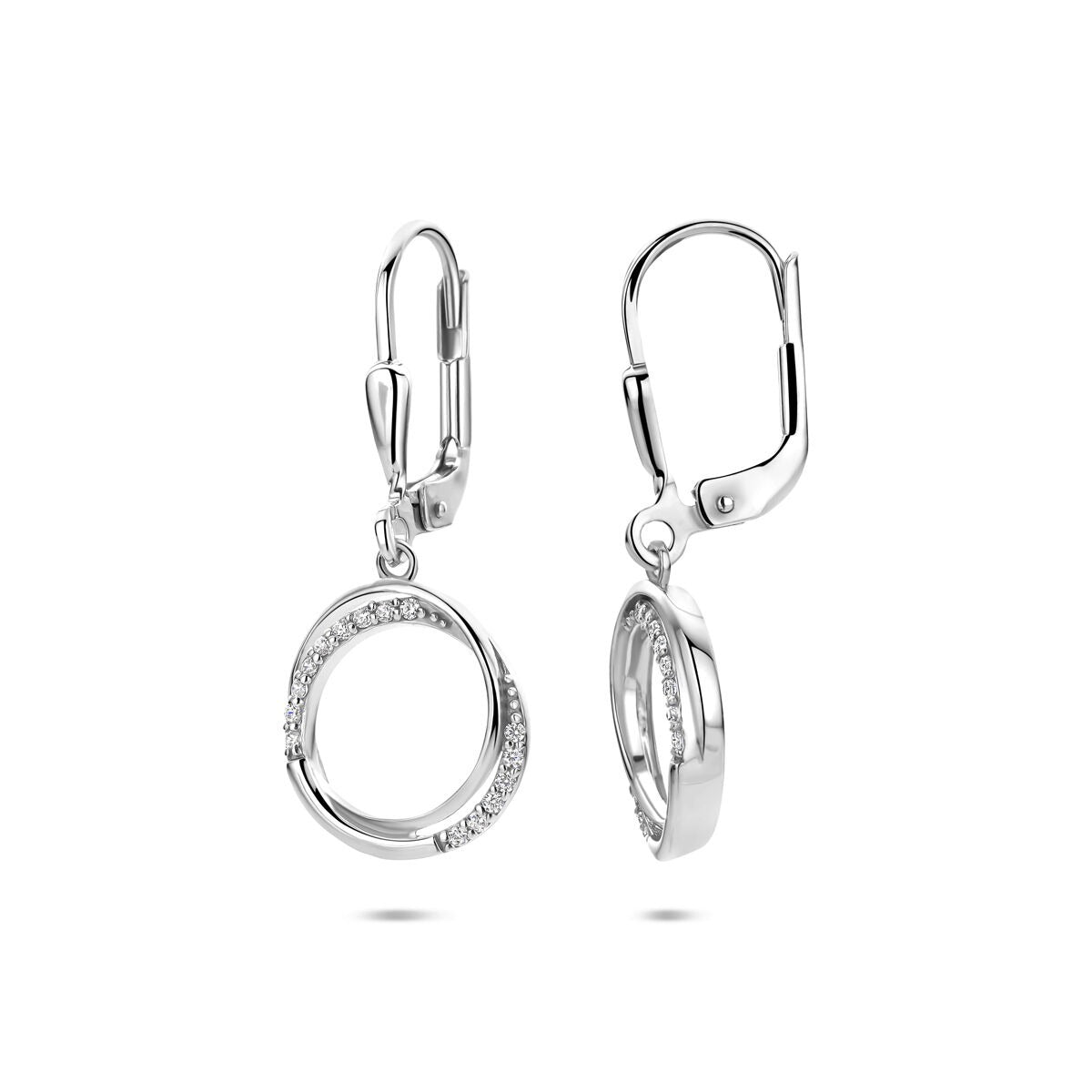 Boucles d'oreilles en argent rhodié avec rangée de zircones