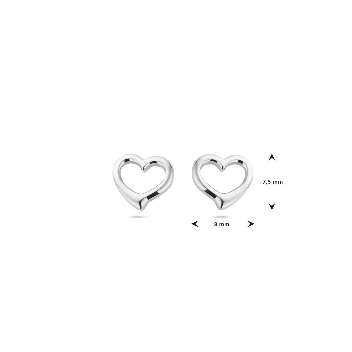 Puces d'oreilles en argent pour femme en forme de cœur – rhodiées 7.5 mm