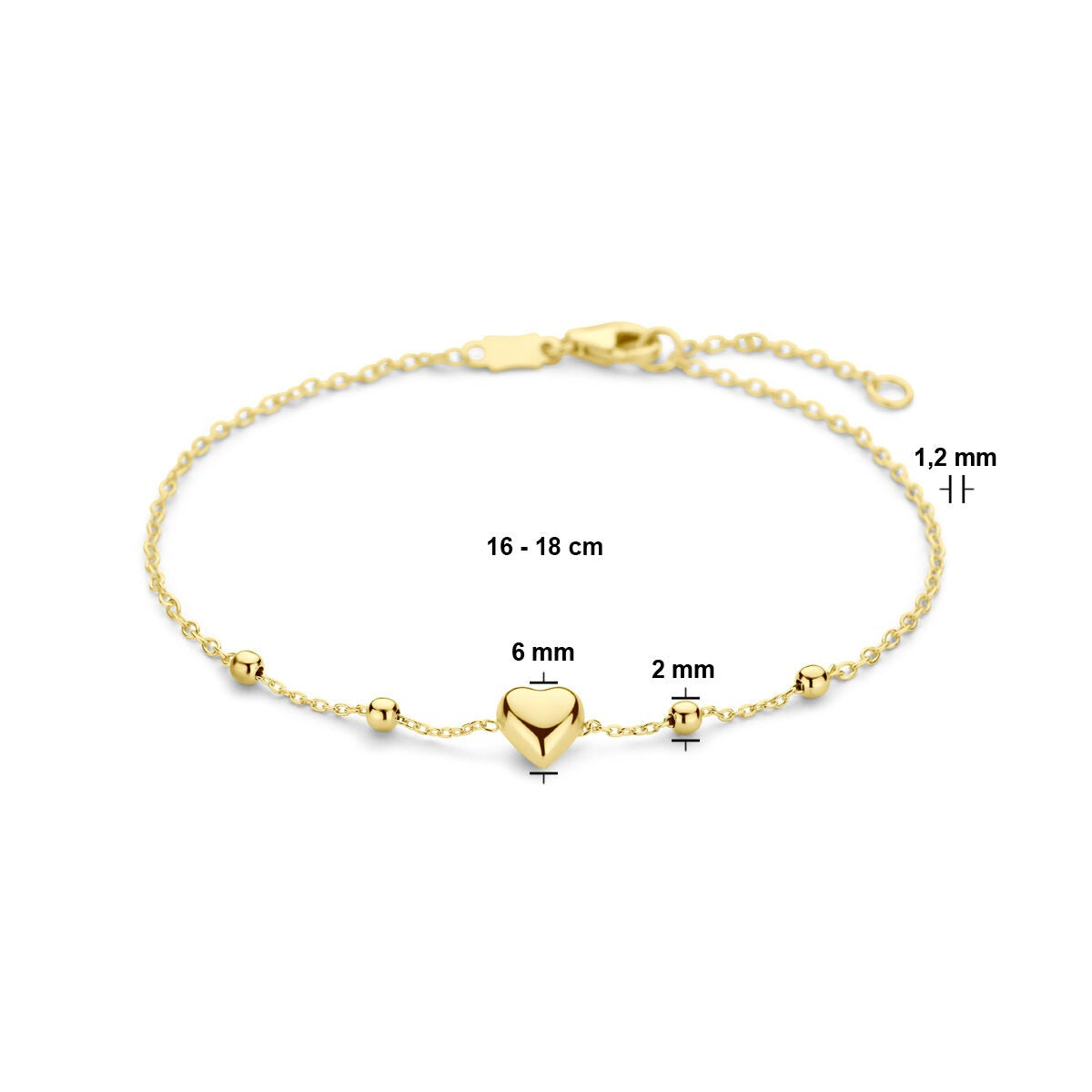 bracelet en or jaune avec cœur et billes