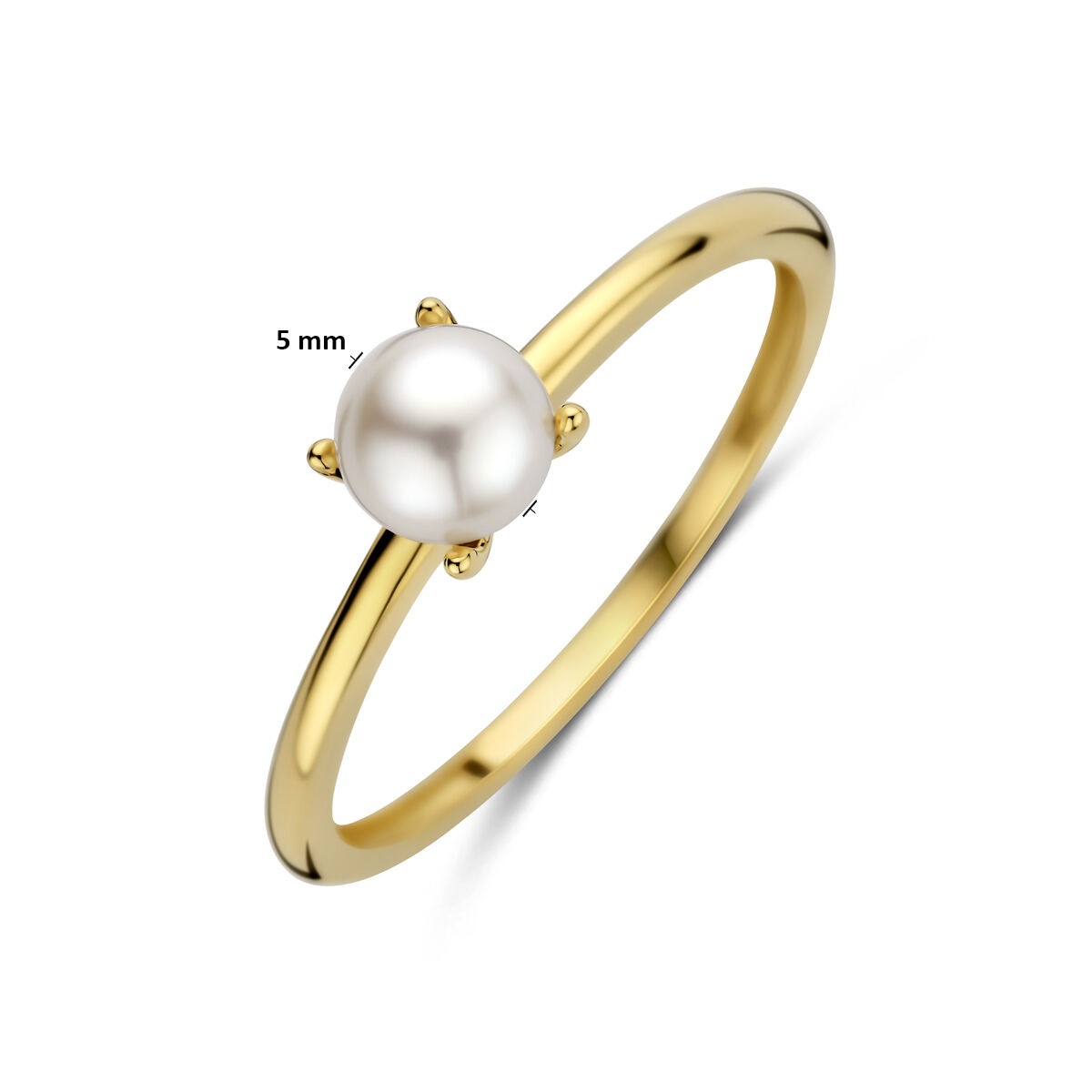 Bague pour femme en or jaune 14k avec perle blanche – 5 mm