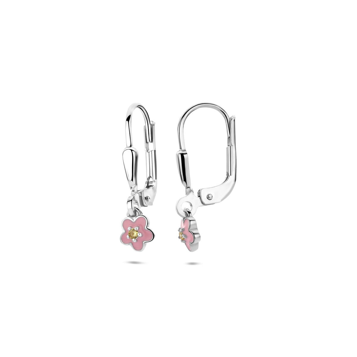 Boucles d'oreilles en argent avec fleur émaillée et zircone jaune – 19 mm