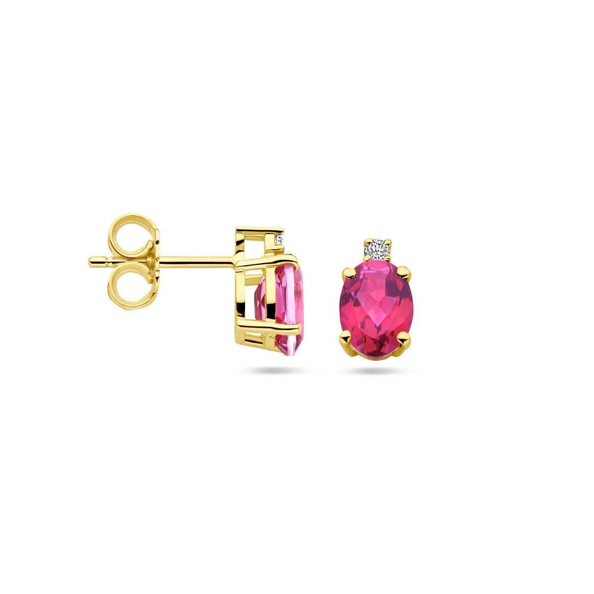 Puces d'oreilles en or jaune 14k avec topaze rose et diamant