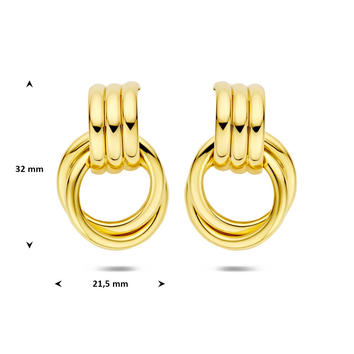 Puces d'oreilles en argent 925 plaqué or 32 x 21.5 mm