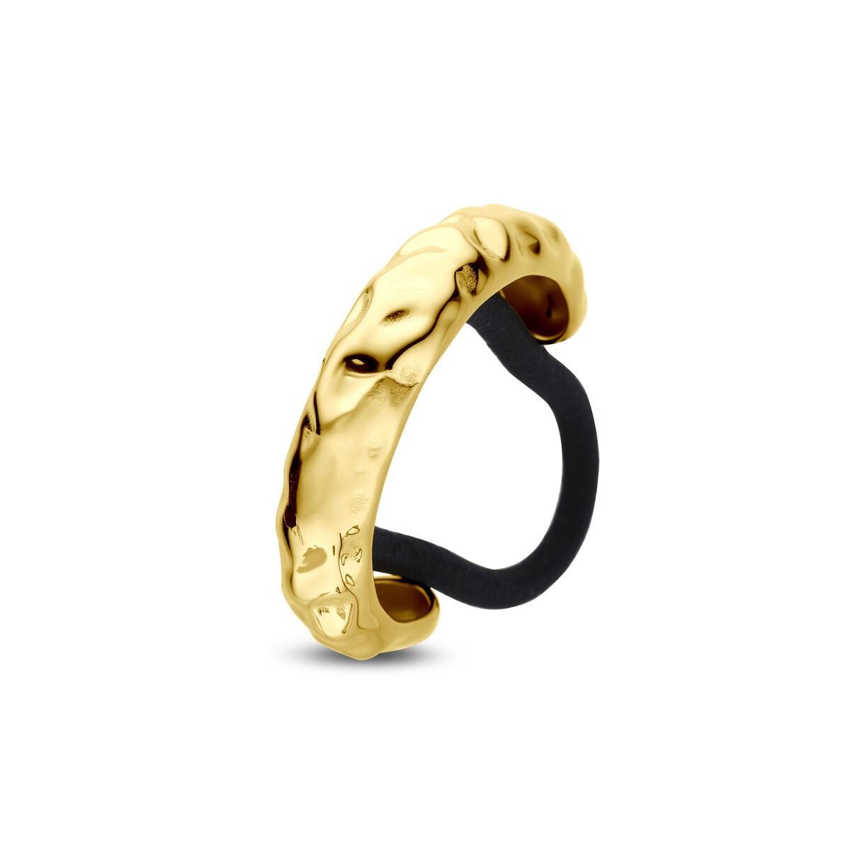 Bracelet jonc en acier doré avec ionisation, finition texturée, dimensions 11x51 mm.