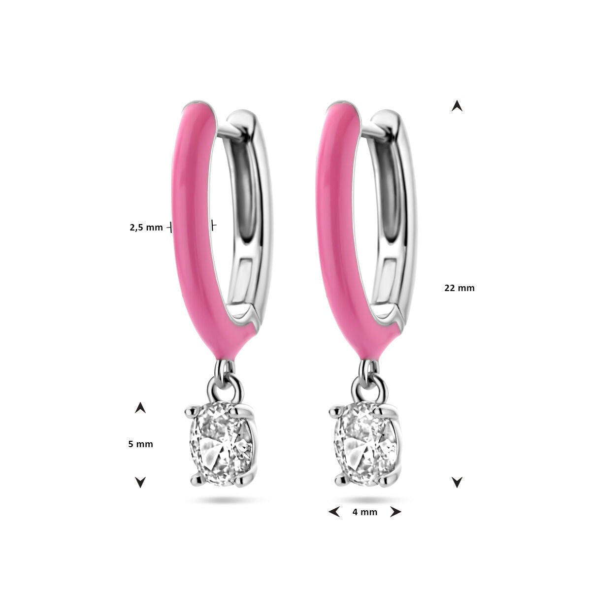 Créoles en argent avec zircone et émail rose – rhodié argent 925