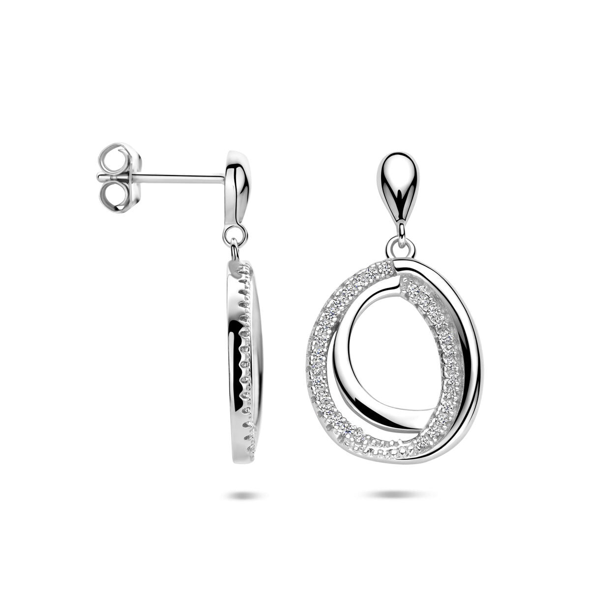 Boucles d'oreilles en argent avec entourage en zircone – rhodié argent 925