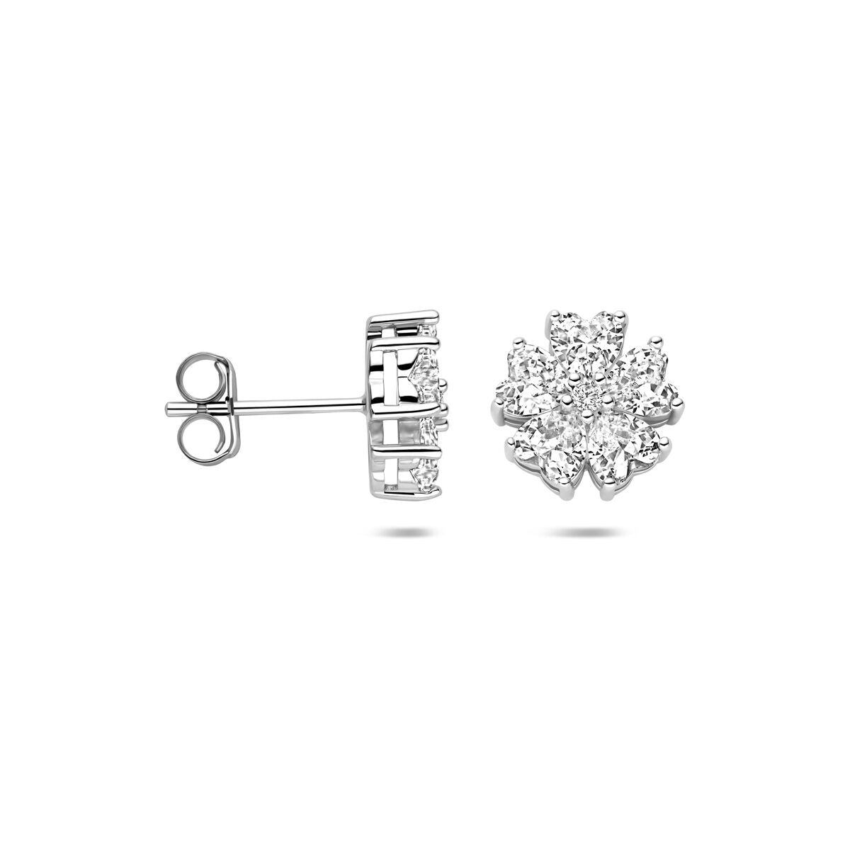 Puces d'oreilles en argent rhodié avec zircone - entourage