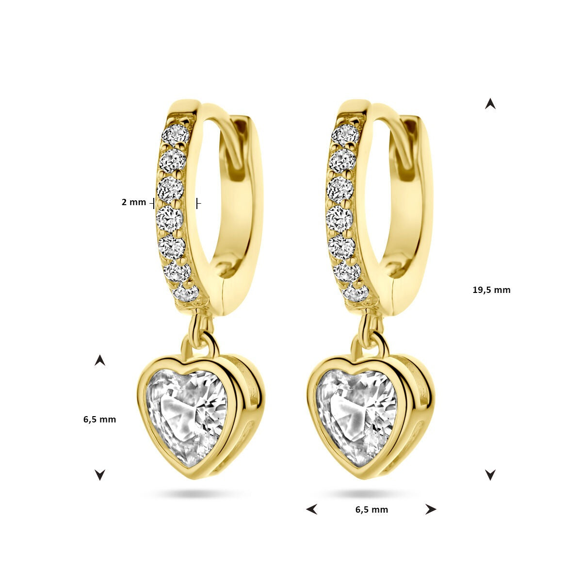Créoles en argent plaqué or avec zircone en forme de cœur et entourage