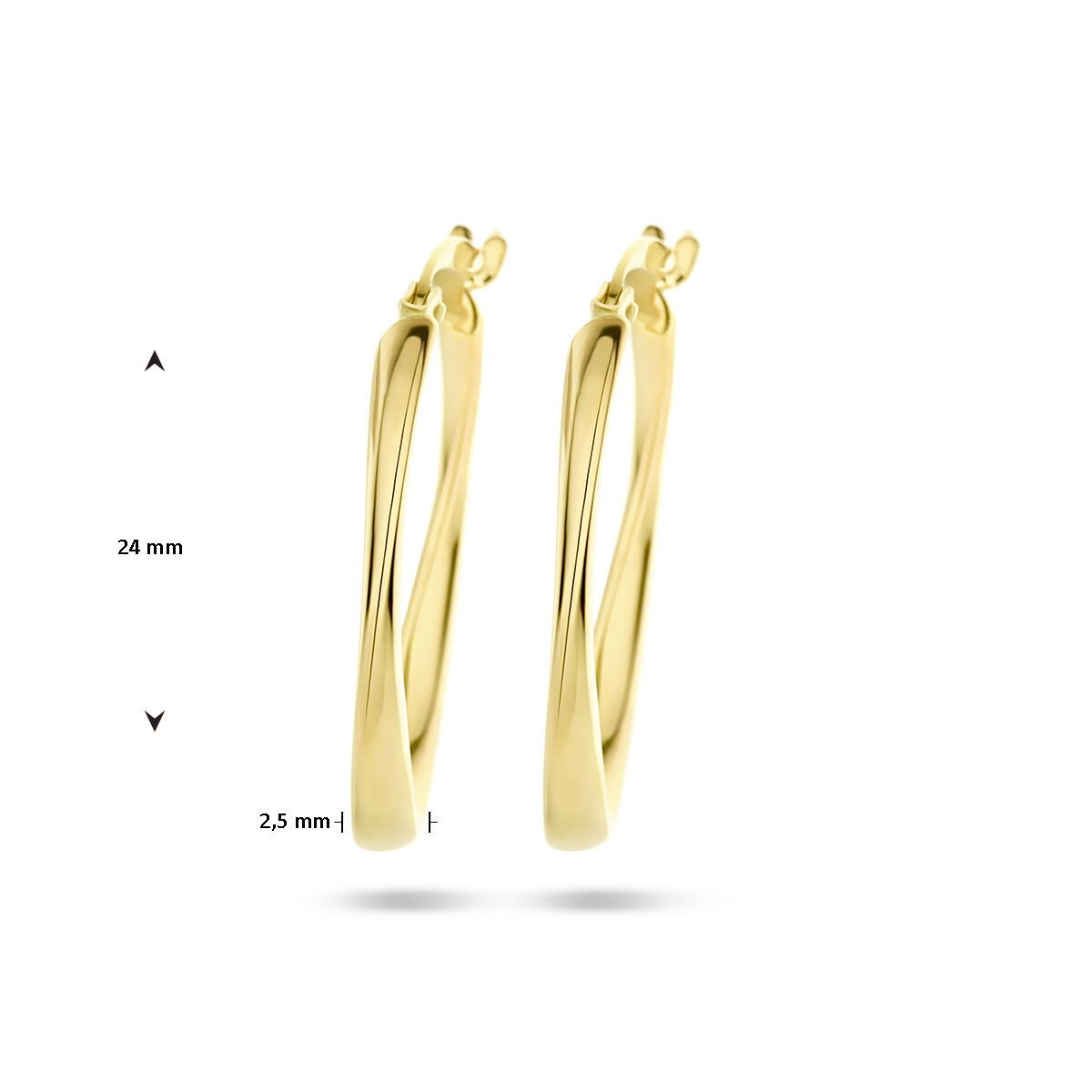 créoles ovales torsadées tube 24 mm or jaune 9K