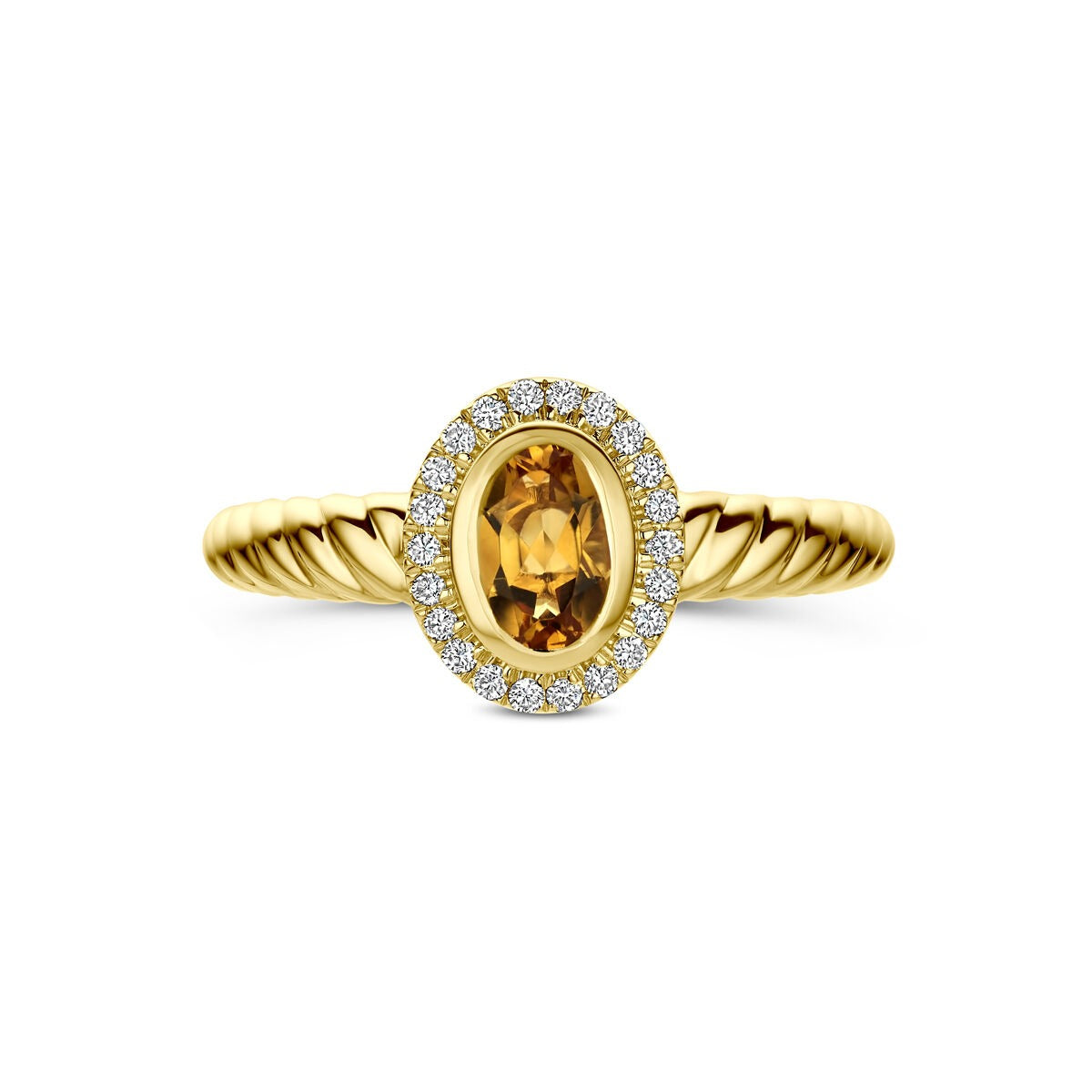 Bague en or jaune 14k avec citrine et diamant cultivé en laboratoire