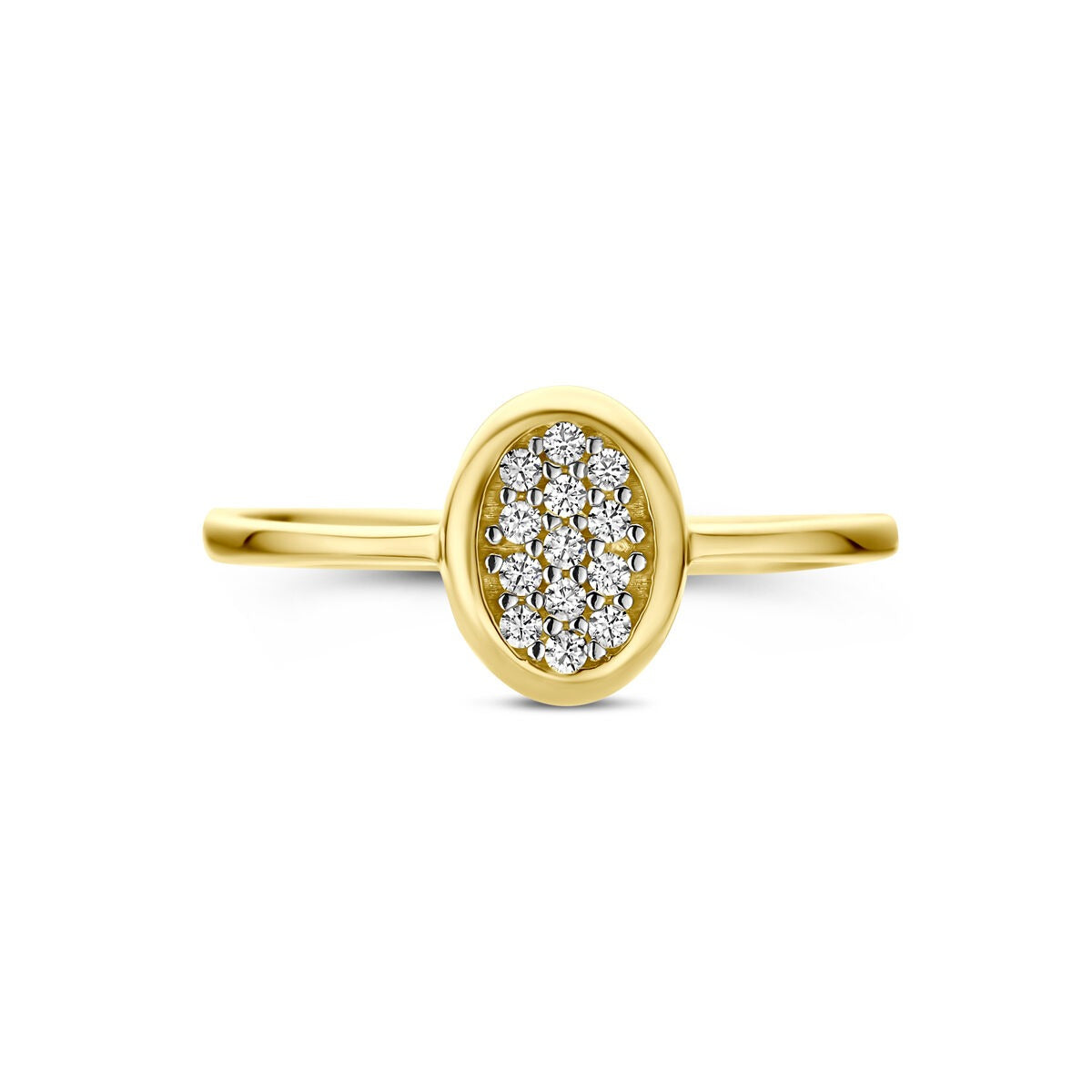 Bague en or jaune 14k avec zircone ovale pavé