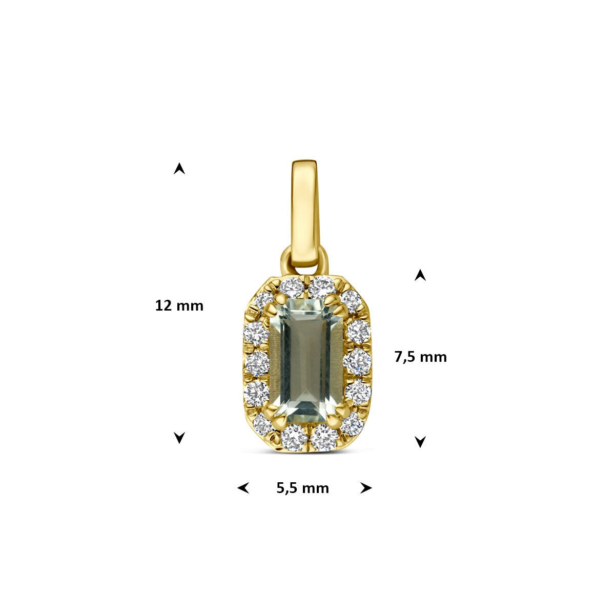 Pendentif en or jaune 14k avec améthyste verte et diamant cultivé en laboratoire