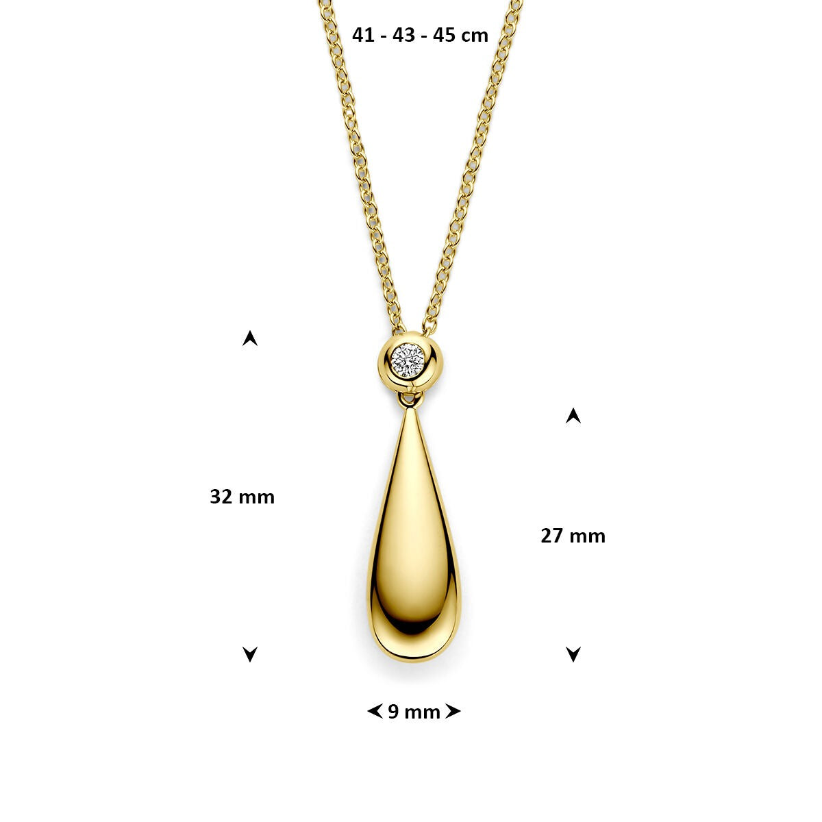 collier en or jaune 14k avec pendentif en forme de goutte et diamant 0,15 ct