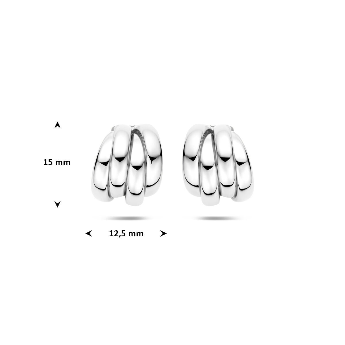 Boucles d'oreilles puces rhodiées en argent 925 15 x 12.5 mm