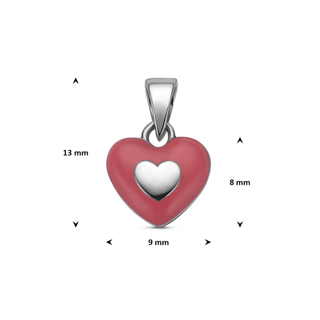 Gerhodineerde 925 zilveren hart hanger met roze emaille