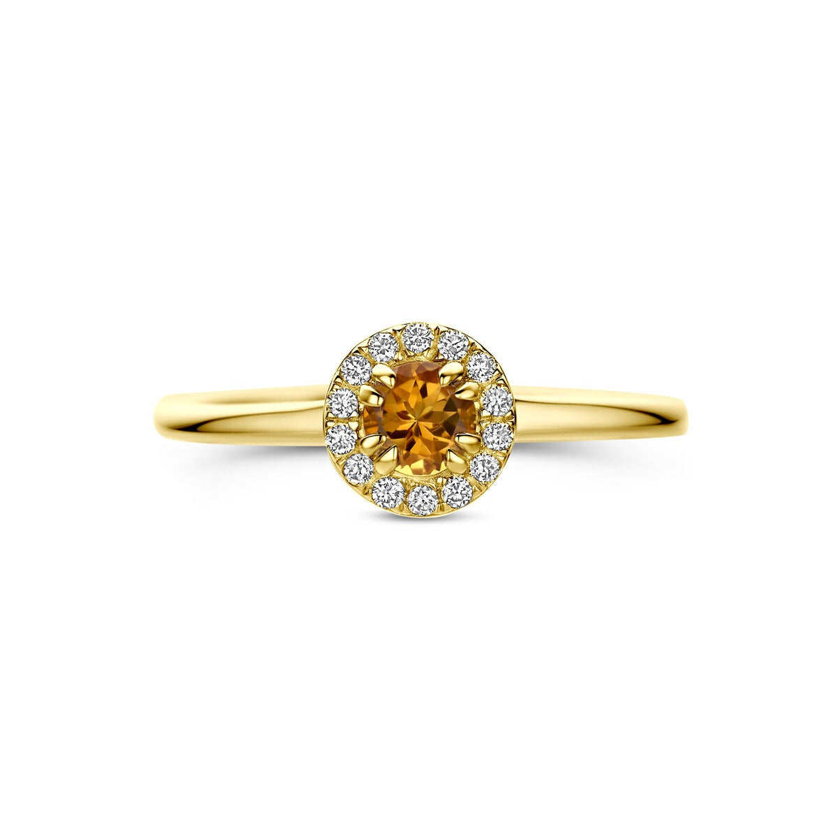Bague en or jaune 14k avec citrine et diamant cultivé en laboratoire