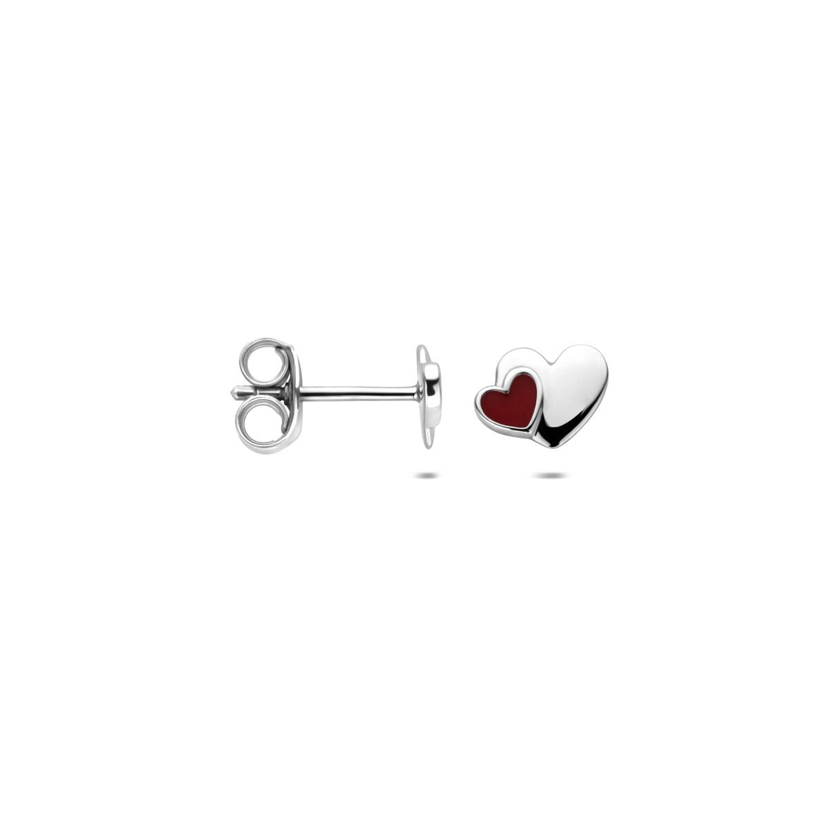 Puces d'oreilles pour enfant en argent – rhodié 925 argent avec émail rouge en forme de cœur